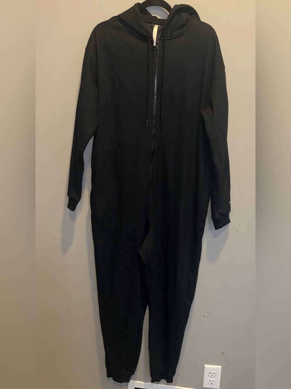 Savage X Fenty Sleep & Shine Hooded Onesie Jumpsuit XL Black Sparkle - Worn Once